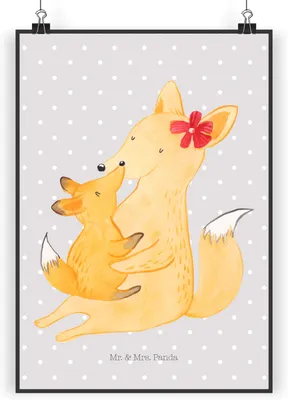 Produktbild von Mr. & Mrs. Panda Bild Fuchs Mama DIN A4 - Grau Pastell - Geschenk, Wandbild, Schoß, drucke, Wanddeko, Plakat, Tochter, Muttertag