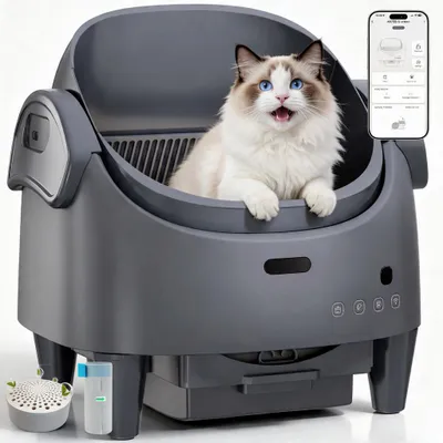 Imagen del producto de Arenero Autolimpiable para Gatos XXL, Arenero Automático Eléctrico con Control App, Eliminación de Olores, Sensores de Seguridad, para Varios Gatos