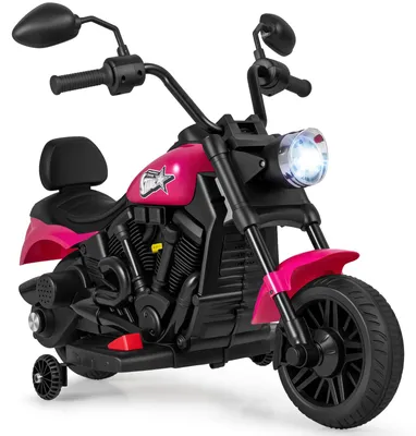 Produktbild von COSTWAY 6 V Kinder Motorrad Elektro, Kindermotorrad mit Scheinwerfer, Rückspiegel, 2 Stützrädern, Musik&Licht, 2,4 km/h, für Kinder ab 18 Monaten Rosa