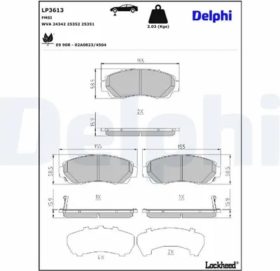 Produktbild von DELPHI Bremsbeläge Satz Vorne Bremsklötze für HONDA CR-V V (RW, RT) LP3613