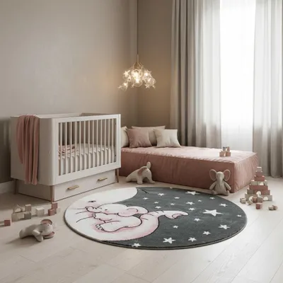 Kinderteppich Elefant Polypropylen gewebt saugroboter Kurzflor Kinderzimmer_Rund_#sku_BARKKIDS1201200560PINK-BARKKIDS1601600560PINK#