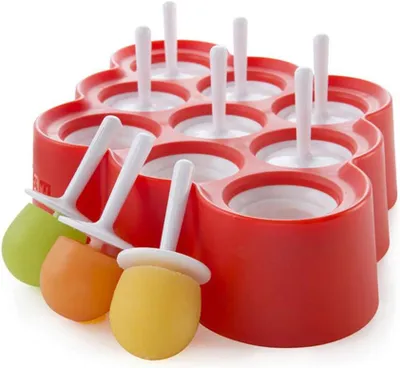 Produktbild von Eisform für Kinder, Mini-Eiswürfelform mit 9 Mulden, Silikon-Eiswürfelbehälter mit Deckel für Eis am Stiel, Eiscreme und Getränke, Küchenhelfer in Rot