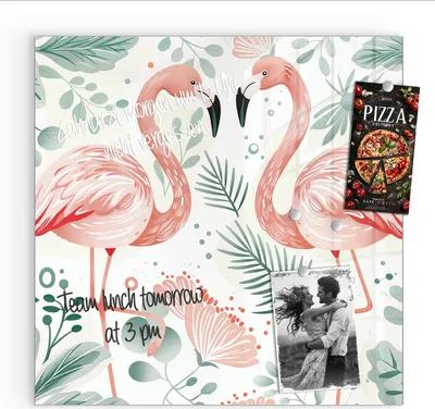 Produktbild von Magnettafel 50x50cm Pinnwand Whiteboard beschreibbar - Flamingo Blätter
