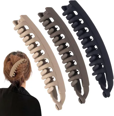Imagen del producto de Horquillas tipo plátano, grandes, antideslizantes, paquete de 3 unidades, para todo tipo de cabello