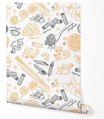 Zdjęcie produktu dla Tapeta Samoprzylepna Makarony Czarne Pomarańczowe Do Restauracji Kuchni 2.5m x 0.5m