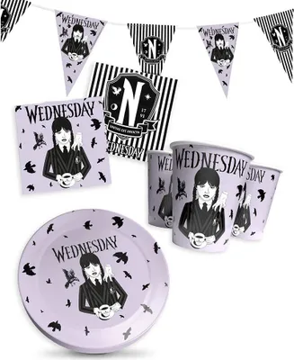 Produktbild von Wednesday Partyset 37-tlg – 8 Becher, 8 Teller, 20 Servietten, 1 Wimpel