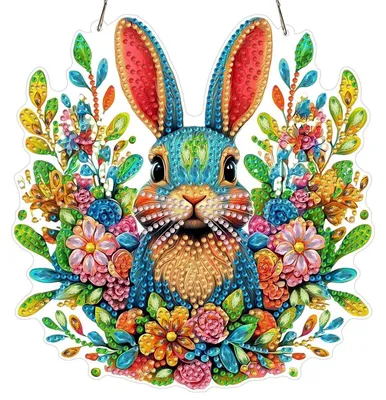 Productafbeelding van Diamond Painting Hanger, Paashaas, Bloemen, 5D, Hangende decoratie, Knutselset, Vensterdecoratie, LS005