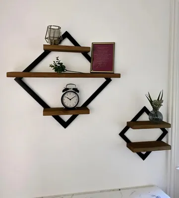 Image de Étagère murale en métal avec tablette en bois – différentes tailles & couleurs – design industriel