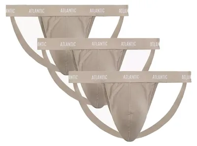 Zdjęcie produktu dla Majtki męskie typu jockstrap, 3 sztuki, kolor beżowy, Atlantic, z optymalnym wsparciem, rozmiar XL