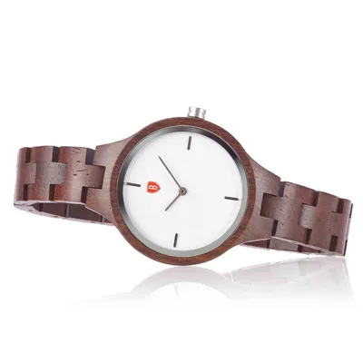 Produktbild von Bonizetti Damenuhr 3,6cm ALPENLILIE Holz-Uhr Braun Gehäuserahmen Silber Durchmesser Armbanduhr, Holzarmband