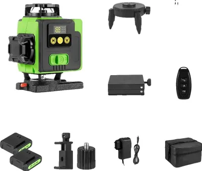Zdjęcie produktu dla Poziomica laserowa, samopoziomująca, pilot zdalnego sterowania, 2xduży zestaw baterii
