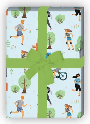 Produktbild von Fröhliches Sommer Geschenkpapier Menschen im Park, hellblau zum Einpacken - G11631, 32 x 48cm
