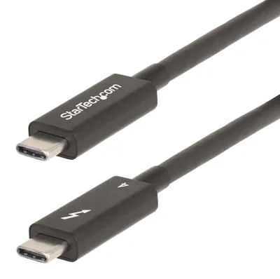 Produktbild von StarTech.com 2 m Aktives Thunderbolt 4 Kabel - 40 Gbit/s - 100W PD - 4K/8K Video/Display Kabel - Thunderbolt Kabel - kompatibel mit USB4/Thunderbolt 4/Thunderbolt 3/DisplayPort/ USB 3.2/USB Typ-C, Männlich, Männlich, 2 m, 40 Gbit/s, Schwarz, Nickel