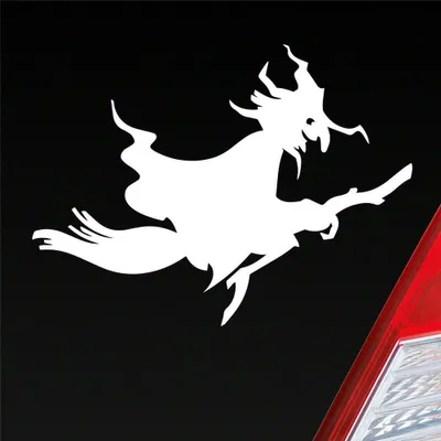 Produktbild von Auto Aufkleber Hexe Witch Besen Frau Hexerei 12x9 cm Weiss Glanz Sticker Heckscheibenaufkleber