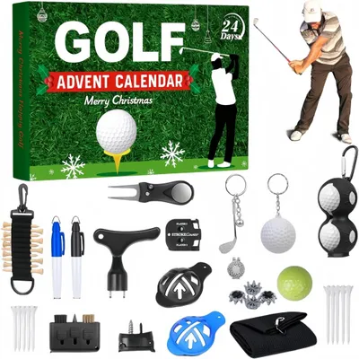 Produktbild von Golf Adventskalender, 24 Türchen mit Golfzubehör wie Ballmarker, Tees, Reinigungsbürste & Stroke Counter, Weihnachtsgesche für Golfer & Outdoor-Fans