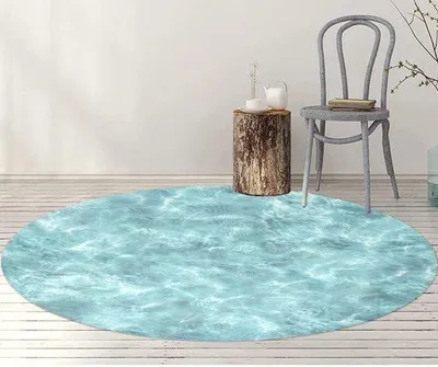 Obrázek produktu pro Vinylová podlahová krytina Unyqoos® kulatého tvaru, modrá, průměr 100 cm – protiskluzová a voděodolná (80 % PVC / 20 % polyester) vhodná do obývacího pokoje, kuchyně a vstupní haly