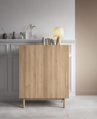 Produktbild von Kommode BOHO KD 97 cm mit 2 Türen Sideboard Eiche Riviera /Bianco Marmor
