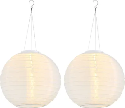 Produktbild von 2er Set LED Solar Außen-Hängeleuchte, Lampion weiß, D 30 cm