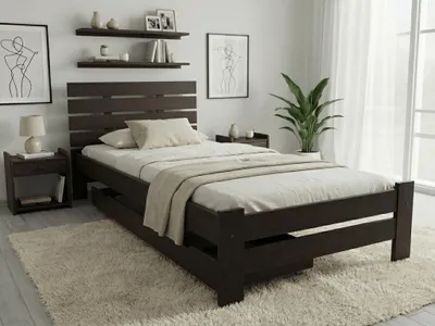 Produktbild von Hochbett PARIS 90 x 200 cm, Walnuss. Matratze: ohne Matratze, Lattenrost: mit Lattenrost.