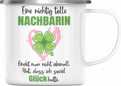 Produktbild von Trendation - Beste Nachbarin Emaille Tasse Geschenk Geburtstag Freundin Lieblings Nachbarin Geschenkidee Abschied Abschiedsgeschenk Weihnachten (Silber)