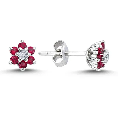 Produktbild von Diamant Rubin Gänseblümchen Ohrringe 14 Karat Weißgold