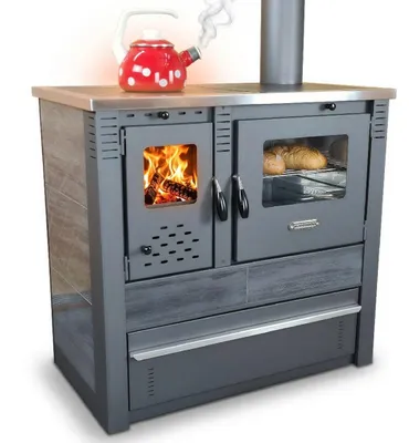 Produktbild von Küchenofen PANONIA Kacheln schwarz, rechte Version - 8,5 kW