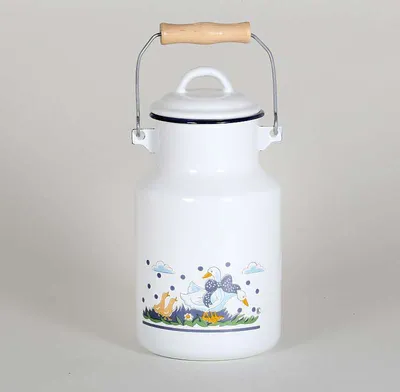 Produktbild von Karl Krüger Gänseglück 77132 Emaille Milch-Kanne Deckel Deko 2 Liter