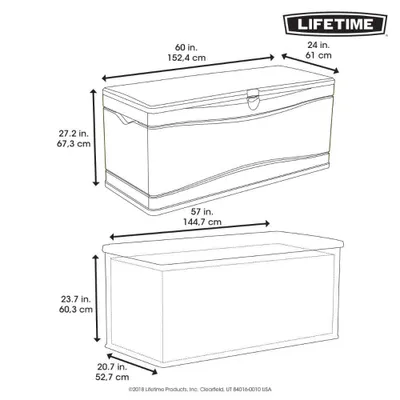 Zdjęcie produktu dla Lifetime plastikowa skrzynia ogrodowa na poduszki 495 L skrzynia na poduszki i skrzynia ogrodowa szary węgiel 61x153x68 cm