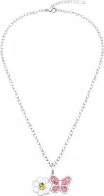 Produktbild von Kinder-Halskette Gänseblümchen-Blume mit Schmetterling aus Sterling Silber mit Kristall und Epoxidharz Bunt Unisize Maxte