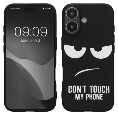 Produktbild von kwmobile Hülle kompatibel mit Apple iPhone 17 - Handyhülle Silikon Case - Don't touch my Phone Weiß Schwarz