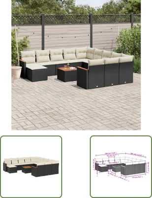 Produktbild von The Living Store 13-tlg. Garten-Sofagarnitur mit Kissen Schwarz Poly Rattan