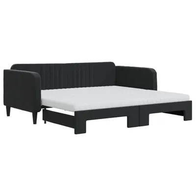 Image de vidaXL Lit de jour extensible avec matelas noir 90x190 cm velours