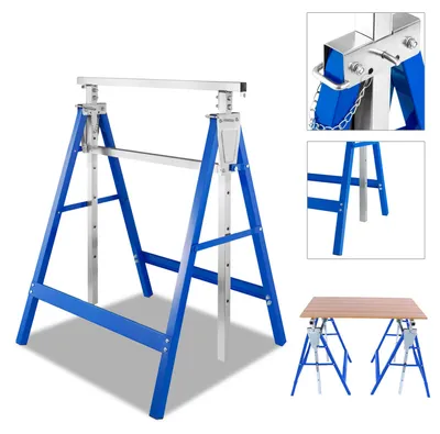 Image de Peviasot, ensemble de 8 supports de travail, réglables en hauteur 7 fois, de 80 à 130 cm. Supports pliables en acier, de couleur bleue