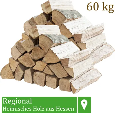 Produktbild von Brennholz Kaminholz Holz 60 kg Für Ofen und Kamin Kaminofen Feuerschale Grill Buche Feuerholz Buchenholz Holzscheite Wood 33 cm Flameup