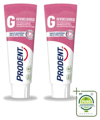 Imagen del producto de 2 tubos de pasta dental Prodent para dientes sensibles, con tecnología Pro-Zinc - 75 ml - Paquete grande - 2 unidades