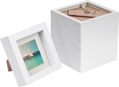 Produktbild von 5x weiß 4 "x 4" 3d Box Fotorahmen mit Elfenbein 2 "x 2" montieren - stehend hängend handwerk schattenbild display - von nicola frühling