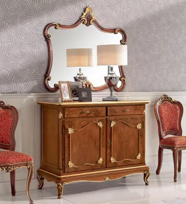 Produktbild von Anrichte Kommode Spiegel Kommode Schubladen Holz Art Deco Luxury Design Set 2tlg
