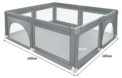Produktbild von Baby-Laufgitter - Laufgitter - 120 x 120 cm - 60 cm hoch - 4 Saugnäpfe - Tür mit Reißverschluss - Für drinnen und draußen - Dunkelgrau