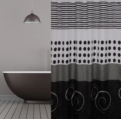Obrázok produktu pre Textilný sprchový záves 240x200 cm čiernobiely vrátane krúžkov na sprchový záves čiernobiely