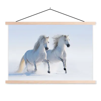 Produktbild von MuchoWow® Textilposter Winter - Pferde - Schnee 60x40 cm mit holzfarbenen Rahmen - Bilder