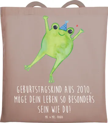 Produktbild von Mr. & Mrs. Panda Schultasche 2010 Geburtstag - Braun Pastell - Geschenk, handgemachte Geschenke, Geburtstagsgeschenk, Tasche, Jubiläumsgeburtstag, Einkaufstüte, Tote Bag