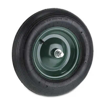 Image de Roue de brouette Relaxdays 4.80 4.00-8, pneumatique, jante en acier, avec axe, roue de secours pour brouette, jusqu'à 120 kg, noir/vert
