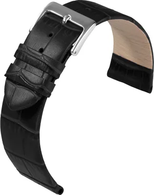 Produktbild von Eulit Rainbow Uhrenarmband Kalbsleder schwarz Krokoprägung rembordiert, Anstoß:14 mm