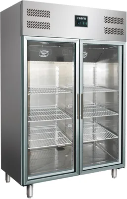 Immagine prodotto di Frigorifero commerciale per il settore della ristorazione con 2 porte in vetro - raffreddamento ventilato, acciaio inox, 2/1 GN