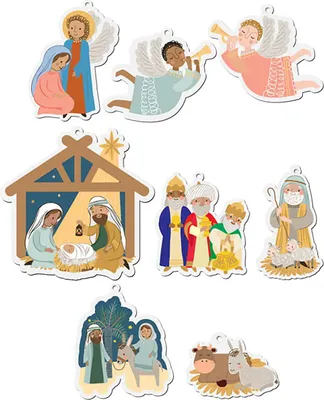 Image de Set de décorations de Noël en bois avec histoire de Noël, 8 pièces, 4,5-10 cm