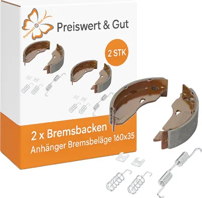 Produktbild von 2x Bremsbackensatz 160x35 Anhänger Bremsbeläge inkl. 8 Bremsbacken, Federn & Haltebleche – kompatibel für AL-KO 1635/1636/1637
