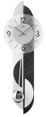 Immagine prodotto di AMS 7299 Orologio da parete al quarzo con pendolo Orologio a pendolo con ardesia e alluminio