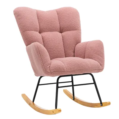 Obrázek produktu pro Křeslo do obývacího pokoje ve stylu poloviny století, potažené plyšovým velurem, s ergonomickou opěradlem a opěrkou hlavy, rámem z buku, tiché a s protiskluzovou podložkou, barva růžová