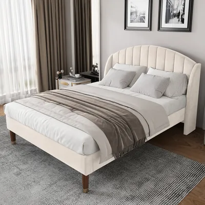 A bedroom scene with a bed as the main focus.