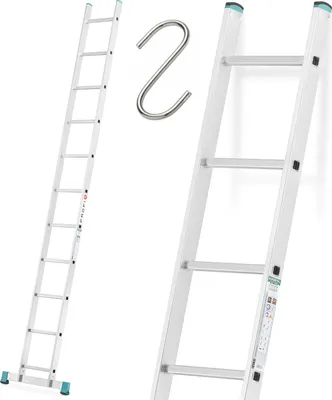 Zdjęcie produktu dla Drabina aluminiowa przystawna ALOSS mocna TUV 1x11 - 3,13m + stabilizator + hak